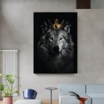 Tableau moderne illustrant un loup couronné