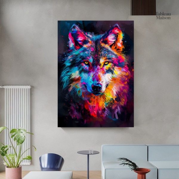 Art mural représentant un loup stylisé