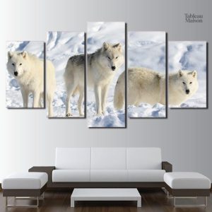 Tableau de loups blancs artistique et captivant