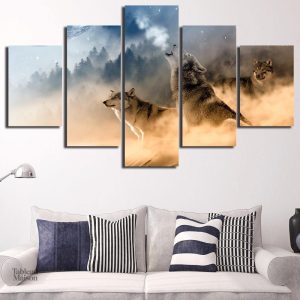Oeuvre d'art loup entouré de voiles de brume