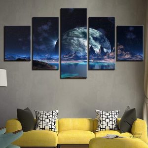 Art mural représentant une lune sur un lac paisible