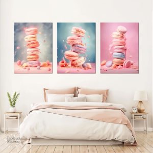 Tableau culinaire avec motifs de macarons colorés
