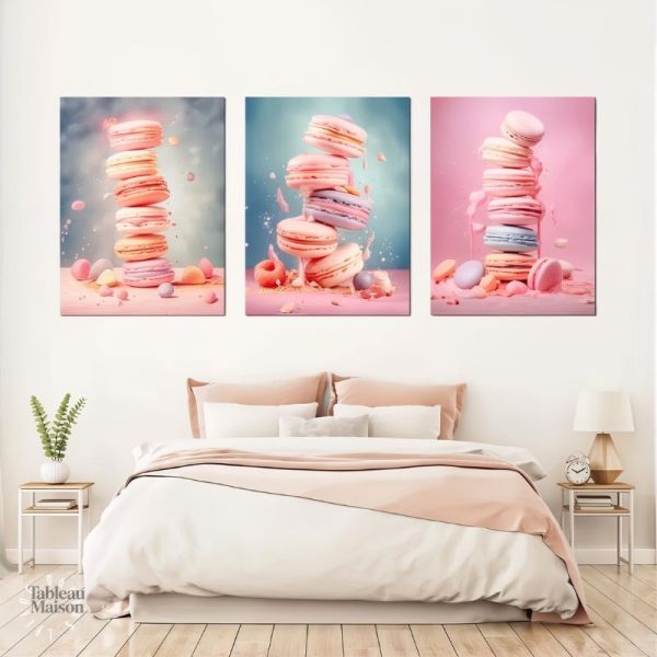 Tableau culinaire avec motifs de macarons colorés