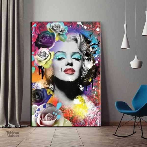 Art mural Pop Art de Marilyn Monroe en couleurs vives