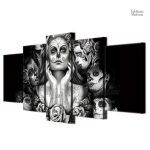 Art abstrait sur masques évoquant l'ombre et la peur