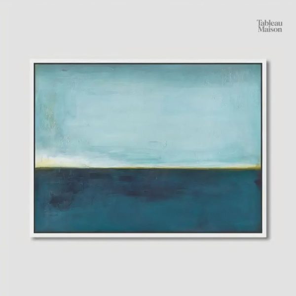 Œuvre d'art minimaliste sur le thème marin, couleurs douces