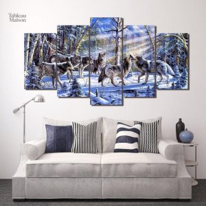 Tableau de loups en meute, illustration artistique