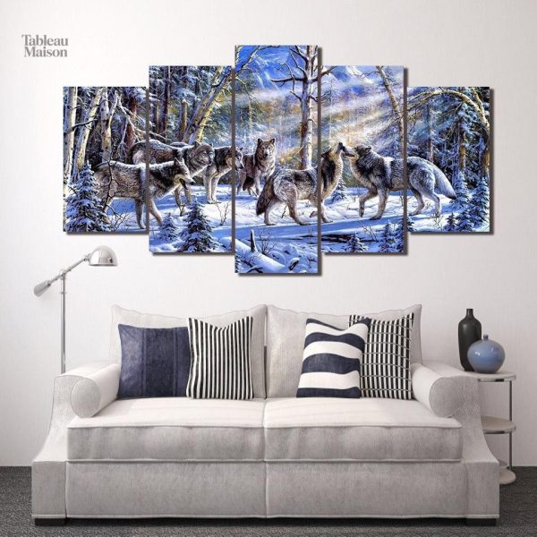 Tableau de loups en meute, illustration artistique