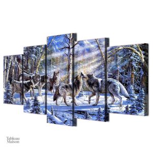 Tableau loup, représentation d'une meute sauvage
