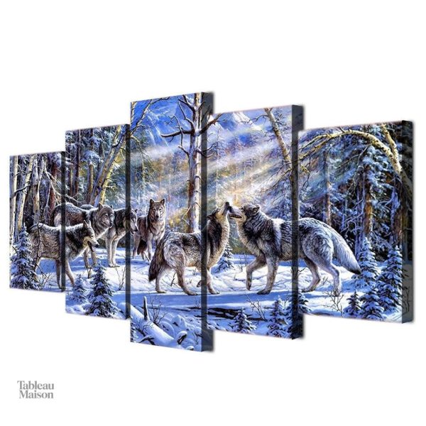 Tableau loup, représentation d'une meute sauvage