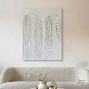 Tableau minimaliste blanc effet relief ondulé