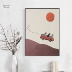 Art moderne avec chiens dans un van vintage