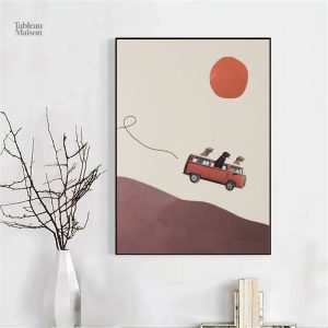 Art moderne avec chiens dans un van vintage