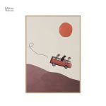 Illustration minimaliste de chiens dans un van rétro