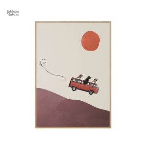 Illustration minimaliste de chiens dans un van rétro