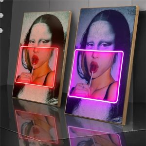 Mona Lisa moderne avec éclairage néon vibrant