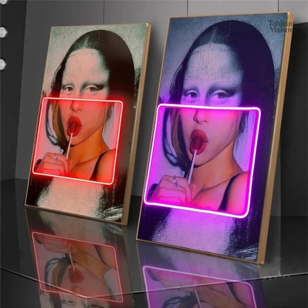 Mona Lisa moderne avec éclairage néon vibrant