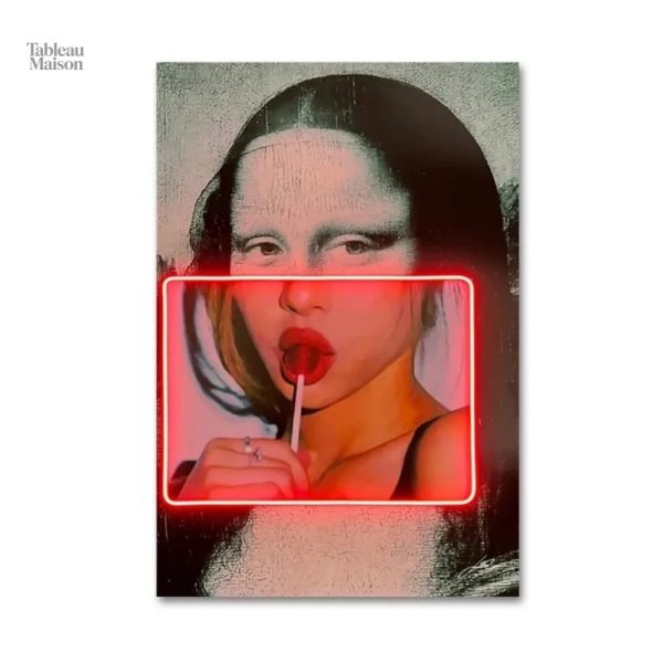 Tableau inspiré de la Mona Lisa avec touches de néon