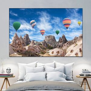 Art mural représentant des montgolfières dans le ciel