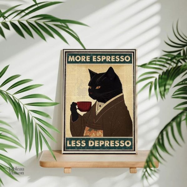 Art mural chat avec message humoristique sur le café