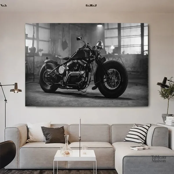 Tableau noir et blanc moto en style artistique