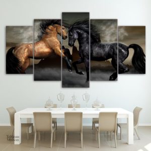 Peinture représentant des chevaux en interaction