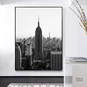 Tableau noir et blanc représentant New York en monochrome