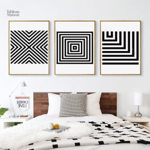 Tableau géométrique noir et blanc moderne