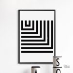 Art mural noir et blanc avec motifs géométriques
