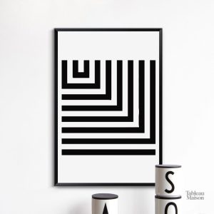 Art mural noir et blanc avec motifs géométriques