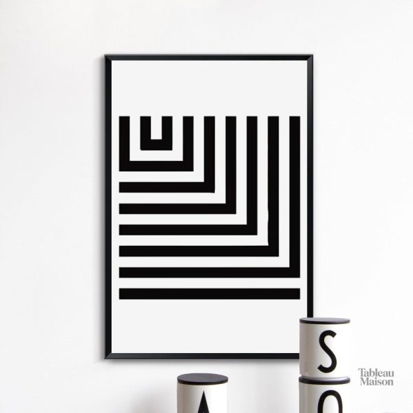 Art mural noir et blanc avec motifs géométriques