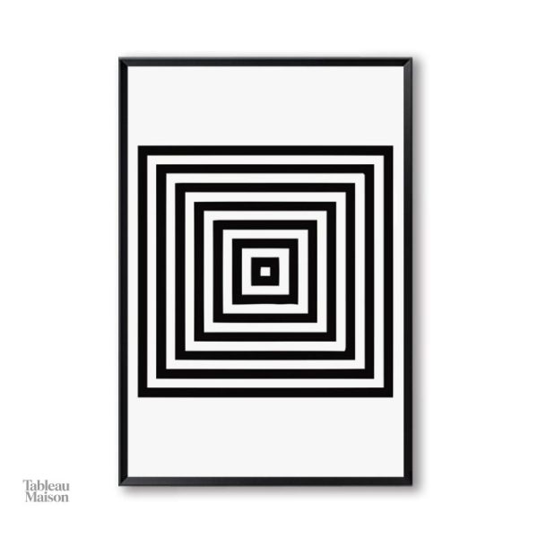 Œuvre d'art géométrique en noir et blanc pour salon