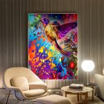 Oiseau coloré sur toile, œuvre d'art vibrant