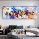 Tableau coloré représentant des oiseaux vibrants