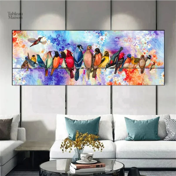 Tableau décoratif avec motifs d'oiseaux en couleurs vives