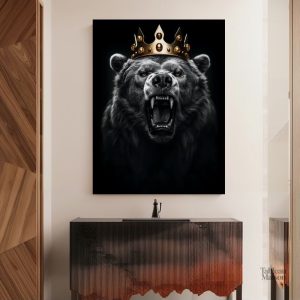 Tableau Ours Roi avec sa couronne, style moderne