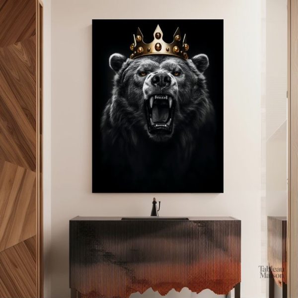 Tableau Ours Roi avec sa couronne, style moderne