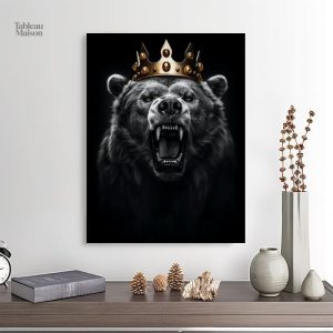 Ours majestueux en couronne, art mural contemporain