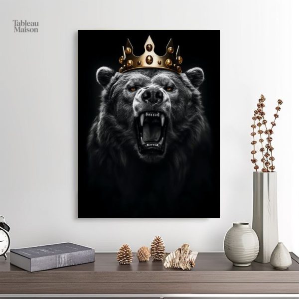 Ours majestueux en couronne, art mural contemporain