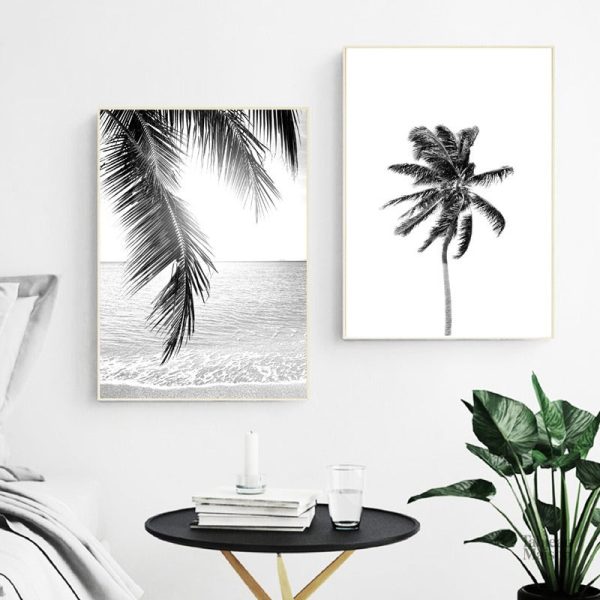 Art mural palmier en noir et blanc élégant