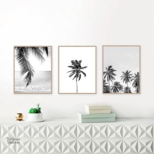 Tableau noir et blanc avec motif de palmier