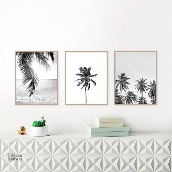 Tableau noir et blanc avec motif de palmier