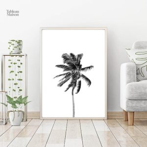 Décoration murale en noir et blanc palmier stylisé