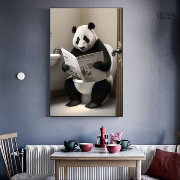 Illustration humoristique de panda dans les toilettes