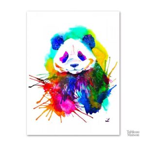 Œuvre murale panda aux teintes multicolores