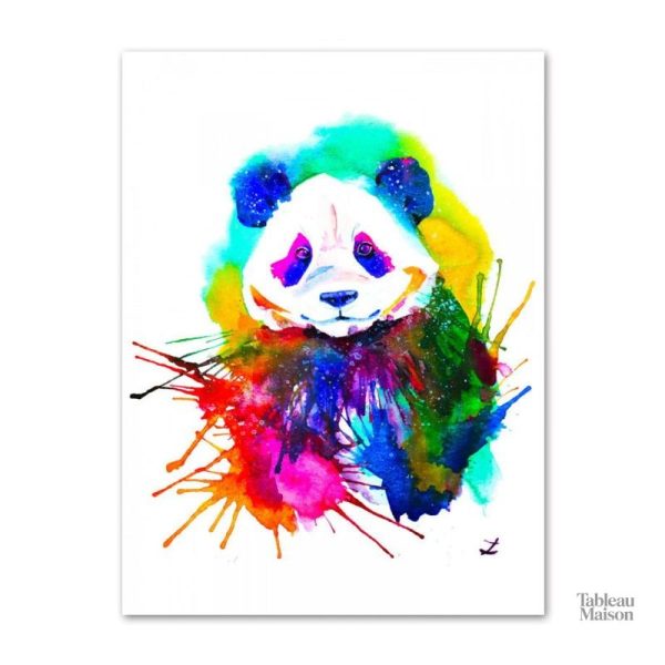 Œuvre murale panda aux teintes multicolores