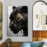 Tableau animaux : panthère noire stylisée en or