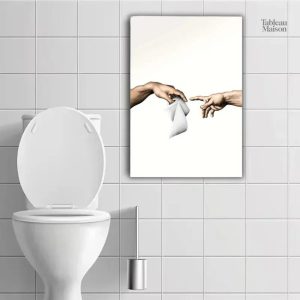 Tableau parodie de la création d'Adam avec papier toilette