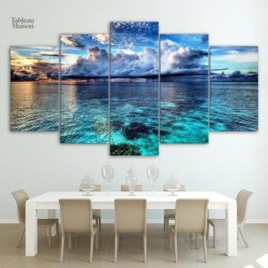 Tableau Horizon bleu, œuvre artistique moderne sur fond marin