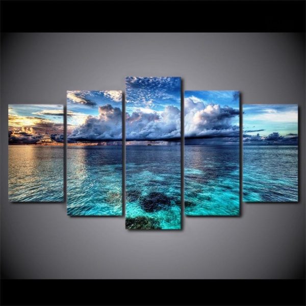 Tableau décoratif aux nuances de bleu, ambiance apaisante et contemporaine